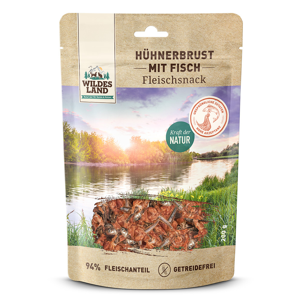 Wildes Land Reinfleischsnack Hühnerbrust mit Fisch